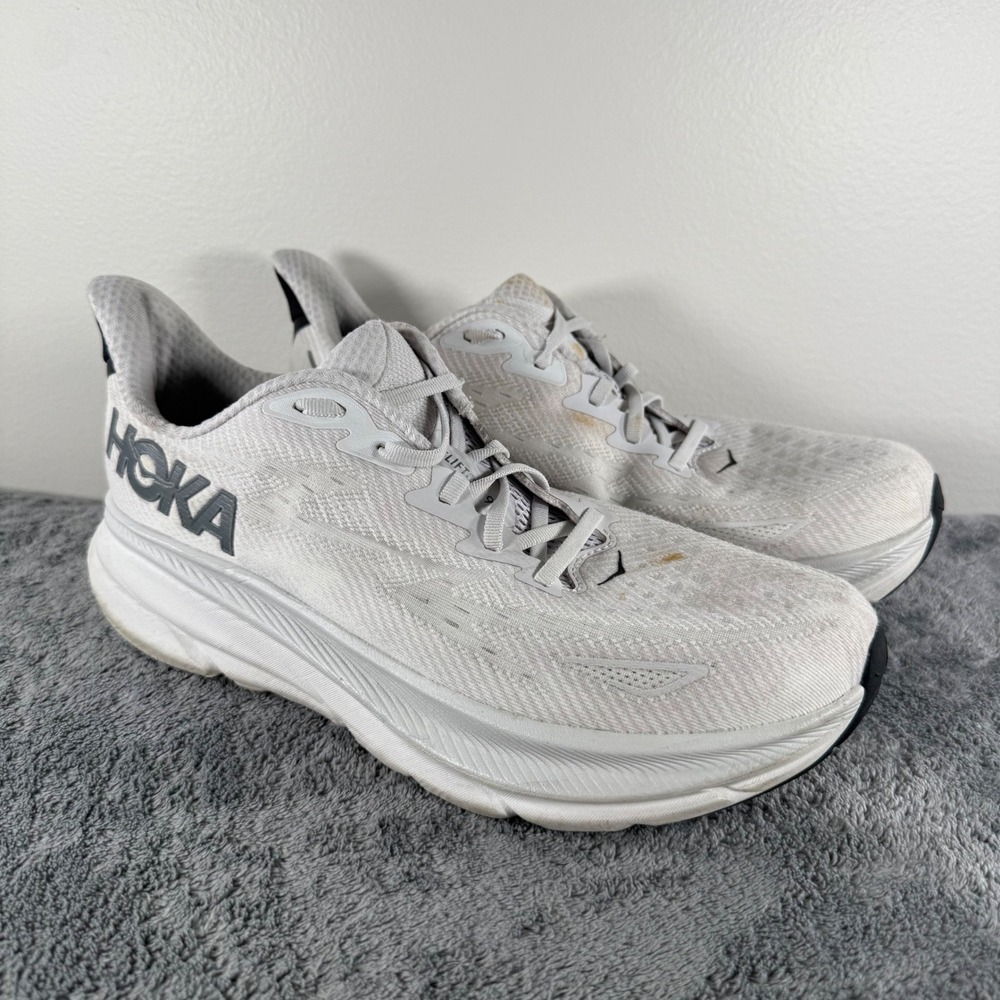 Hoka Clifton 9 Running Shoes Men 10.5 Nimbus Cloud Steel Grey White Lace Up
